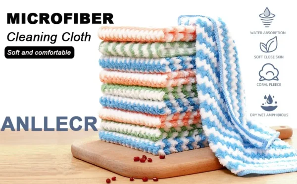 Microfiber Cleaning Cloth Velvet Thickened Dishcloths High Absorbent Scouring Kitchen Washing Dish Rags Household Wipe Towels