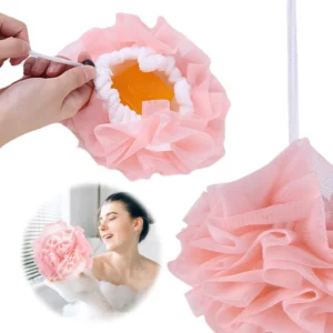 2 in 1 Bath Loofah Sponge with Drawstring Bath Ball Bath Loofah Shower Washcloth Set for Women & Men