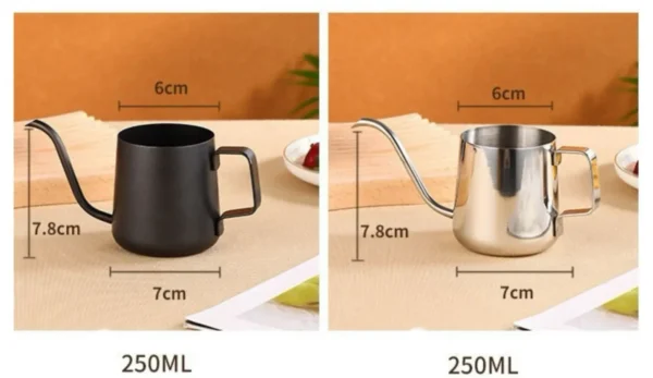 GOOSENECK DRIP POT COFFEE TEAPOT LIDLESS 250ML STAINLESS SWAN NECK THIN MOUTH NON-STICK COATING FOOD GRADE