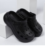 Kids Black Platform Clogs – Lightweight Slip-On Waterproof Garden Sandals with Thick Sole – Breathable EVA Casual Shoes for Boys & Girls – Indoor & Outdoor Use